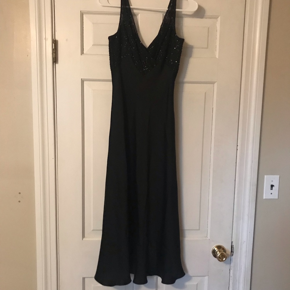 Ann Klein Black Evening Gown Beaded Neckline Size4